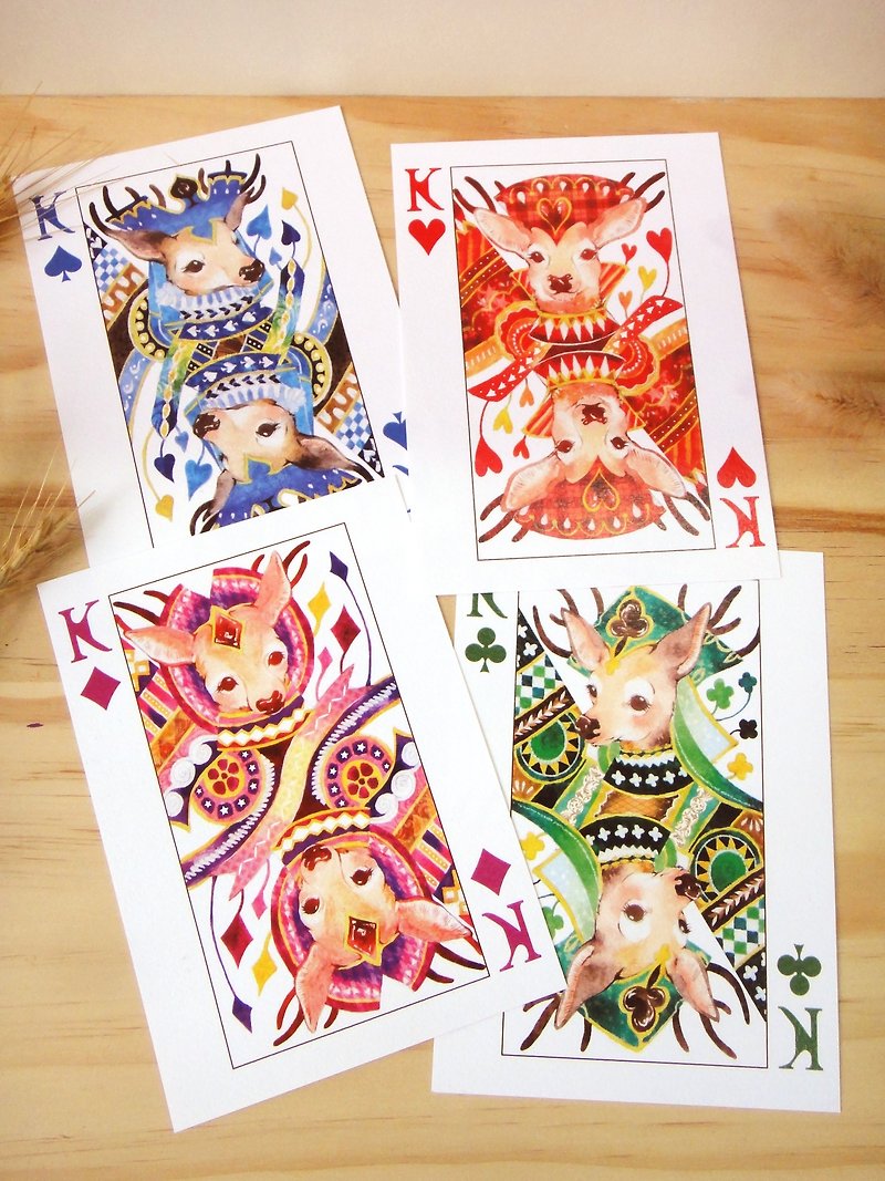 扑克鹿系列明信片(4入) - 卡片/明信片 - 纸 