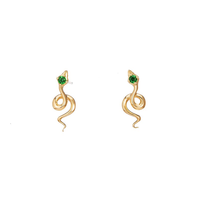 18K 沙佛莱蛇蛇耳环 (成对贩售) - 耳环/耳夹 - 贵金属 金色