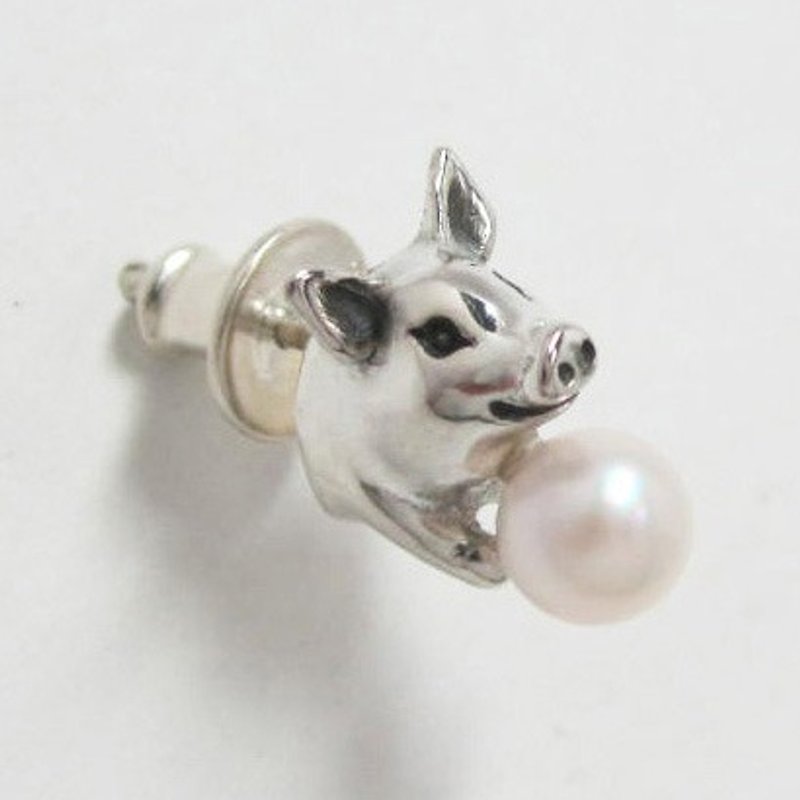 豚に真珠PIERCE - 耳环/耳夹 - 其他金属 灰色