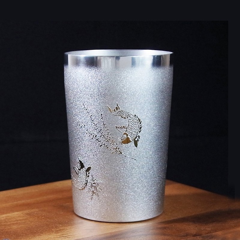 钛爱生活系列-日本制纯钛抗菌极致双层杯 鲤 270ml - 杯子 - 其他金属 银色