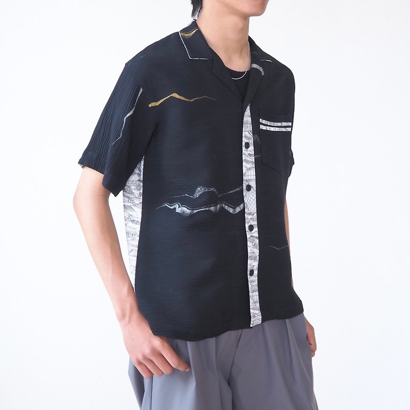【日本制造】UMUI BLACK LABEL 和服衬衫男式 M、独一无二 - 男装衬衫 - 丝．绢 