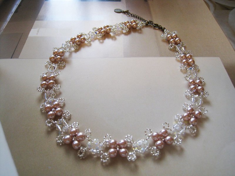 Silky Pearl & Swarovski Crystal Choker / SMC : Pink  Bridal* - 项链 - 水晶 粉红色