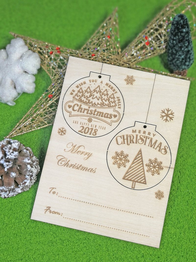圣诞限定 圣诞挂饰木圣诞卡 圣诞礼物 (新款圆角) - 卡片/明信片 - 木头 咖啡色