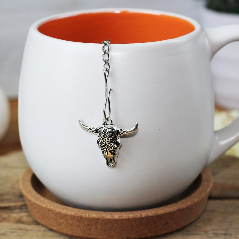 Cow skull tea infuser for loose leaf tea, Tea Maker with bull skull charm - 茶具/茶杯 - 不锈钢 银色