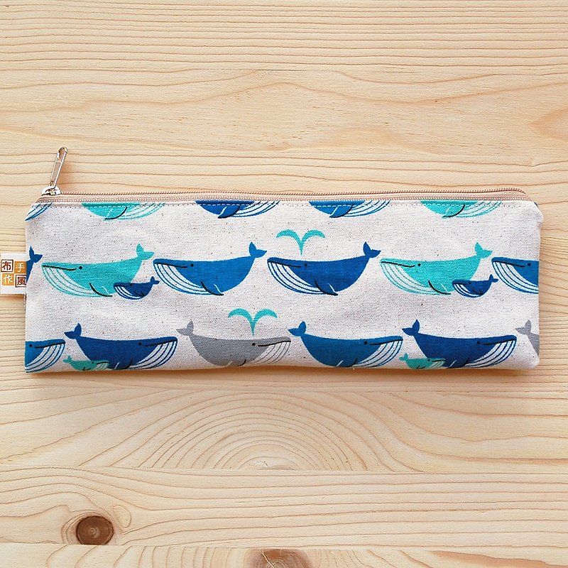鲸鱼喷水拉链宽版筷袋 - 筷子/筷架 - 棉．麻 蓝色