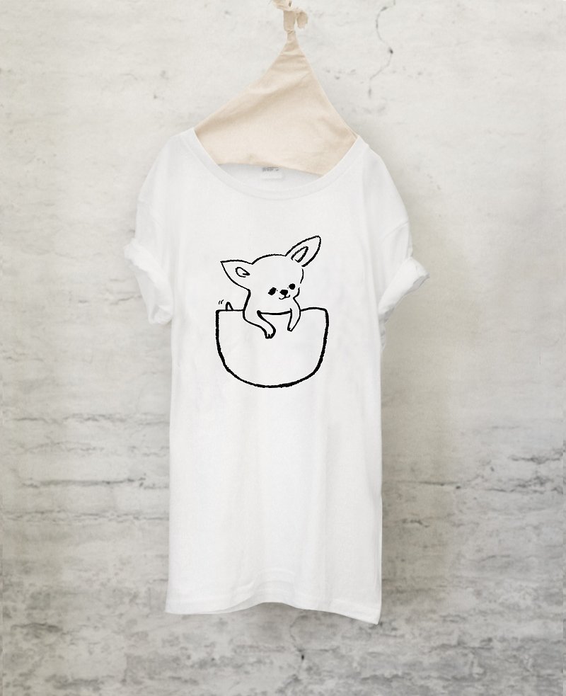 チワワ　 Chihuahua T-shirt (White/Gray)【DOG】 - 女装 T 恤 - 棉．麻 白色