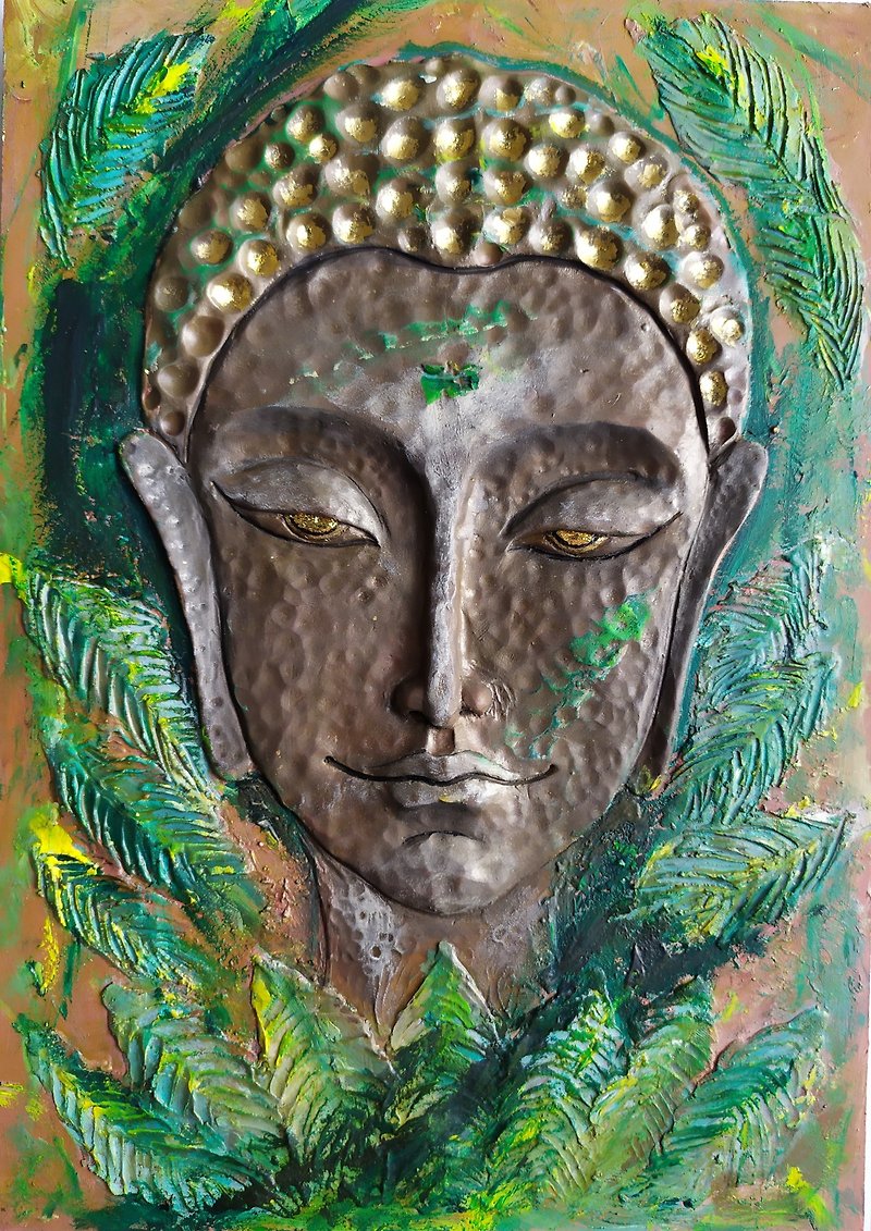 Wall Art Sculpture - Painting Gold Buddha In The Jungle Of Thoughts. - 墙贴/壁贴 - 其他材质 绿色