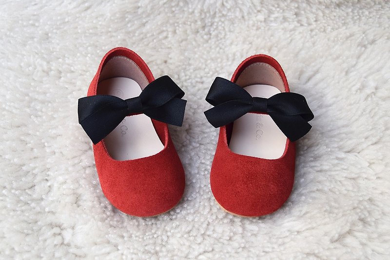 红色女宝宝学步鞋 真皮婴儿鞋 周岁礼物 女童鞋 周岁 手作娃娃鞋 - 童装鞋 - 真皮 红色