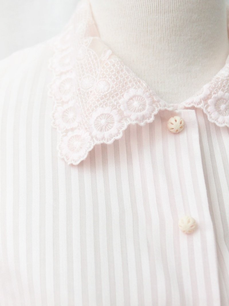 【RE0720T100】复古甜美蕾丝翻领可爱粉色古着衬衫 - 女装衬衫 - 聚酯纤维 粉红色
