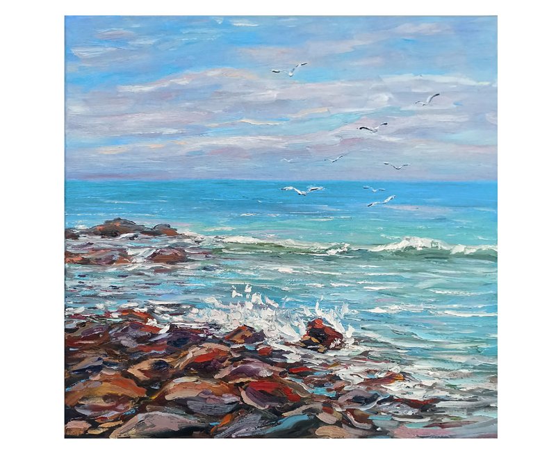 Seascape Painting Artwork Original Art Canvas Wall Art 油画 - 海报/装饰画/版画 - 棉．麻 蓝色