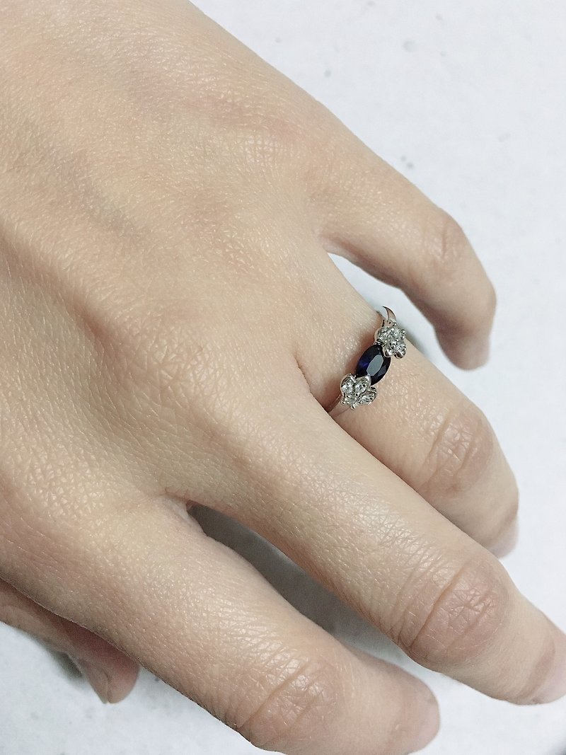 镶嵌 蓝宝石 锆石 戒指 印度制 手工制 925纯银 - 戒指 - 宝石 