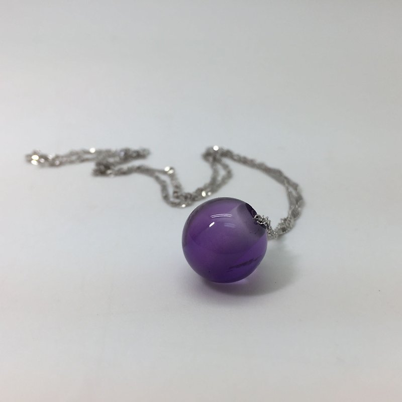 925纯银宝石项链 紫水晶 天然石圆珠 礼盒 - 项链 - 纯银 紫色