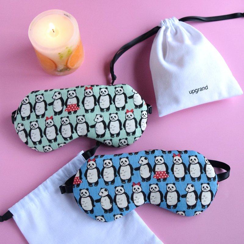 【Pinkoi限定商品】优惠2件套 熊猫眼罩 |有附收纳袋|旅行|生日 - 眼罩 - 棉．麻 蓝色