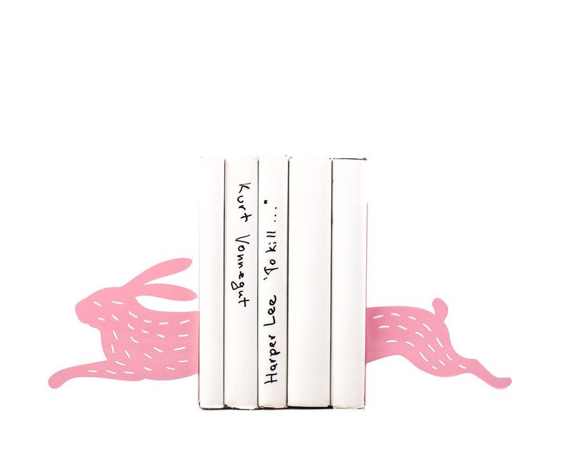 Metal bookends - Hare on the run Pink with stripes // Free shipping worldwide // - 摆饰 - 其他材质 粉红色