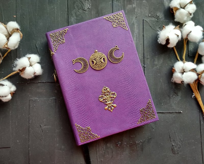 Spell book blank Shadows Witch grimoire journal handmade for sale moon - 笔记本/手帐 - 纸 紫色