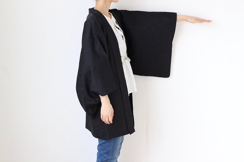 bamboo grass kimono, black kimono, kimono cardigan, vintage kimono /3570 - 女装休闲/机能外套 - 聚酯纤维 黑色