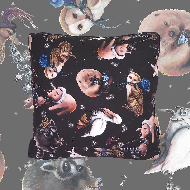Animal Tea Party Pillowcase (Black) - 枕头/抱枕 - 聚酯纤维 黑色