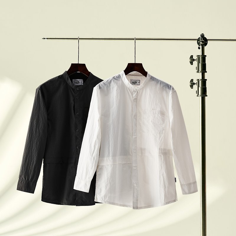 小圆领衬衫 WR Round Collar Shirt/工装款式/防泼水材质/ - 男装衬衫 - 棉．麻 灰色