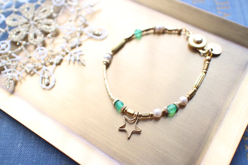 许愿星星-绿-绿玛瑙 黄铜手环 - 手链/手环 - 铜/黄铜 多色