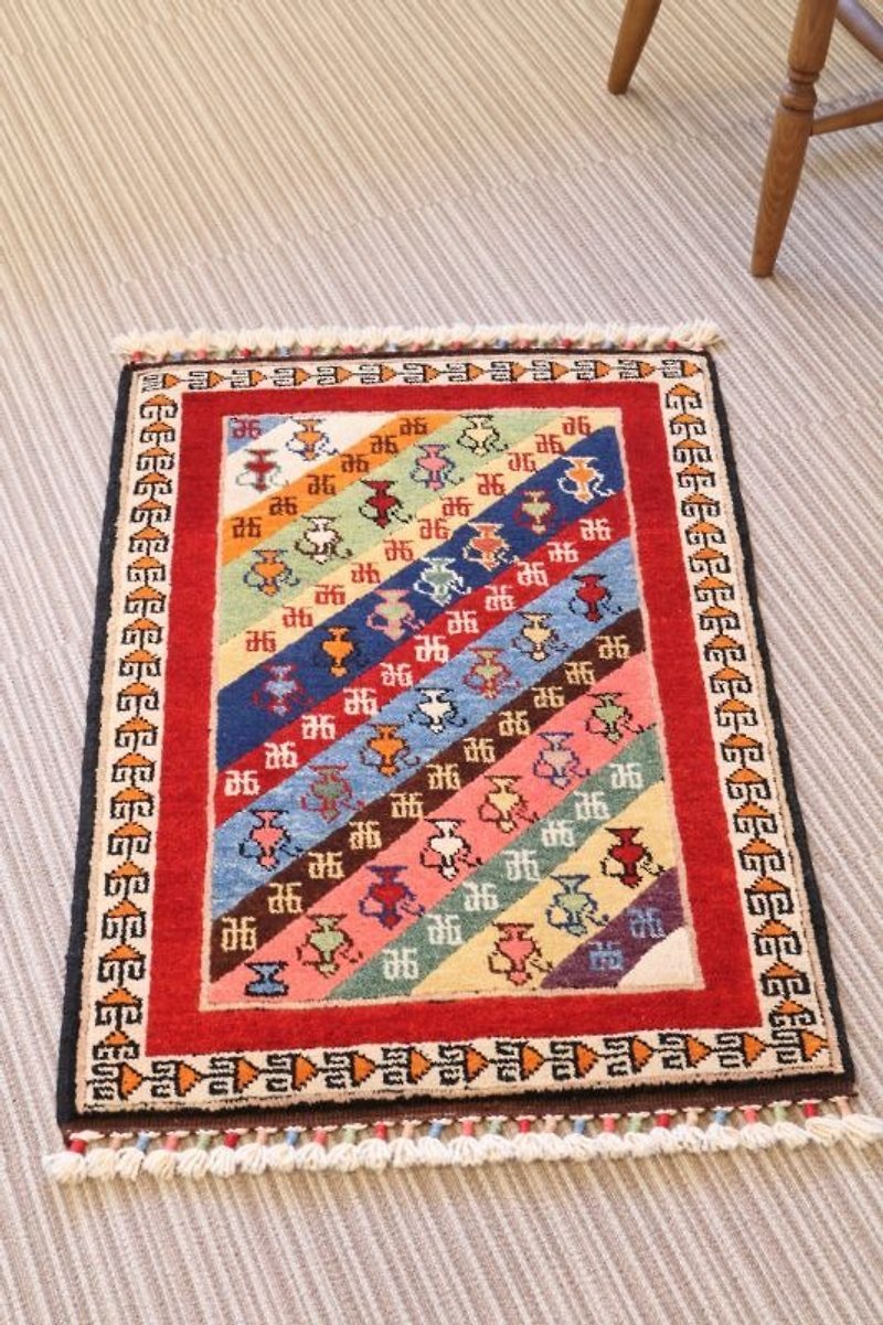 ティポット柄 手織り 絨毯 ラグ ハンドメイド ウール&草木染め  90×60cm - 被子/毛毯 - 其他材质 红色