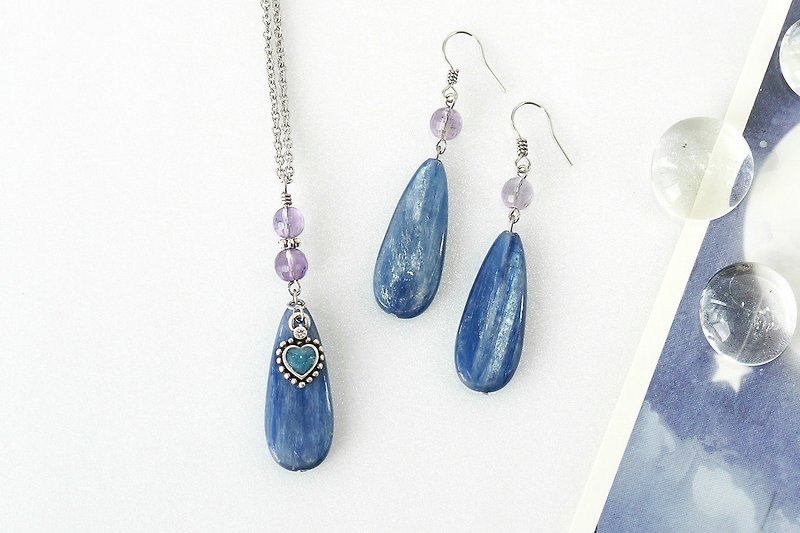 蓝晶石+紫黄水晶 项链与耳环套 - 项链 - 宝石 蓝色
