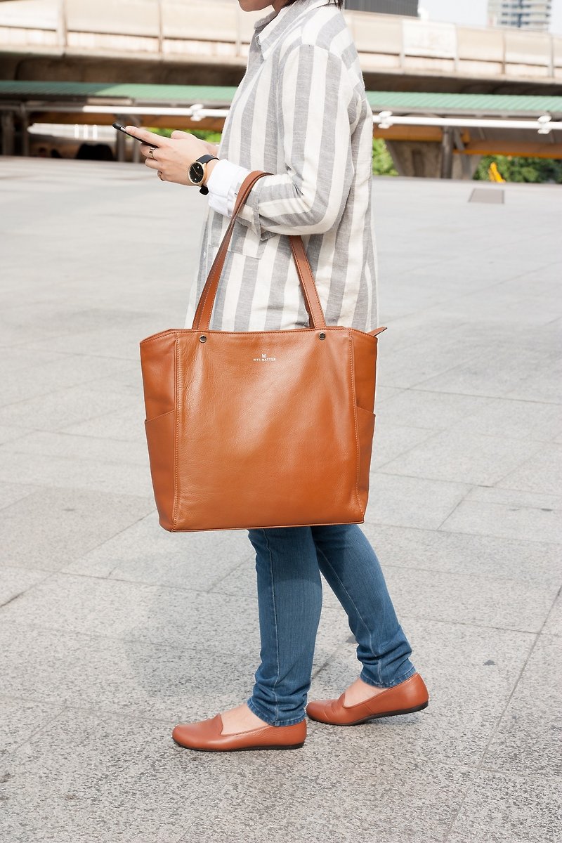 JAXSEN Tote Bag | Cinnamon - 侧背包/斜挎包 - 真皮 咖啡色