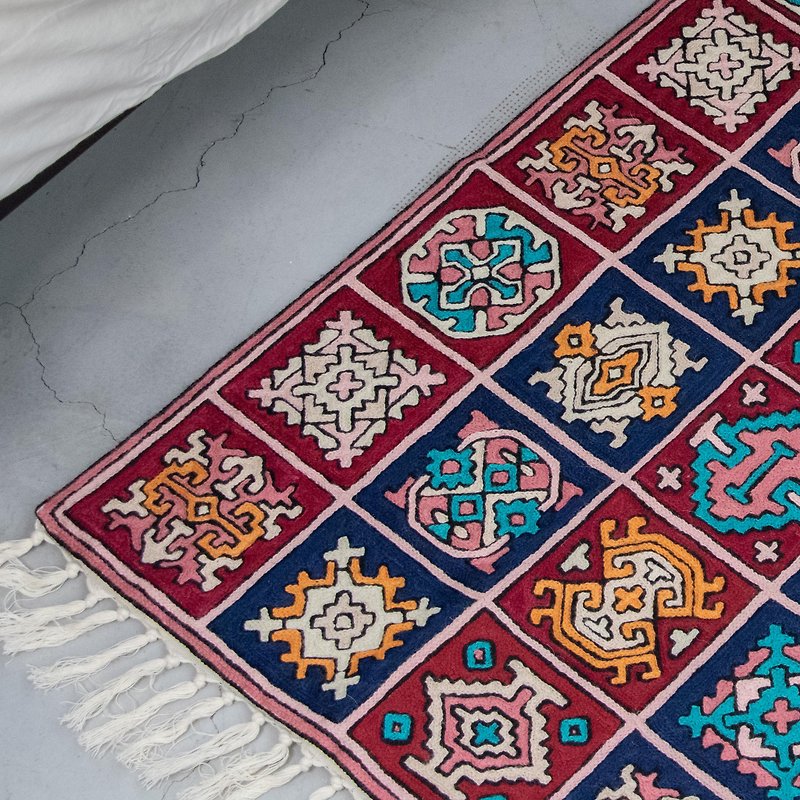 喀什米尔羊毛刺绣地毯 60x90  － 魔术方块 / 粉 - 地垫/地毯 - 羊毛 粉红色