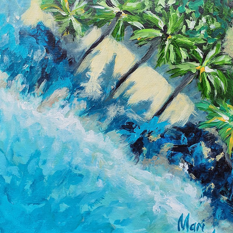 棕榈树画热带海滩原创艺术海洋自然海景航海 - 海报/装饰画/版画 - 其他材质 蓝色