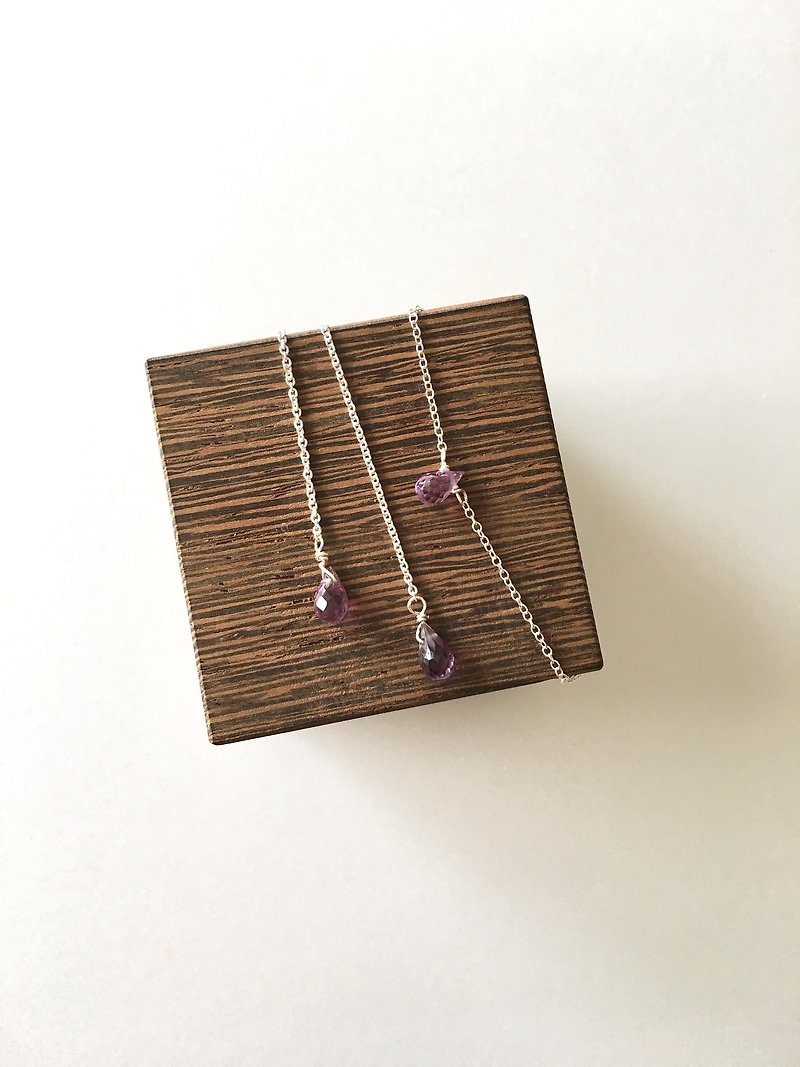 Corundum quarts set-up bracelet and chain-earring  all SV925 - 手链/手环 - 半宝石 紫色