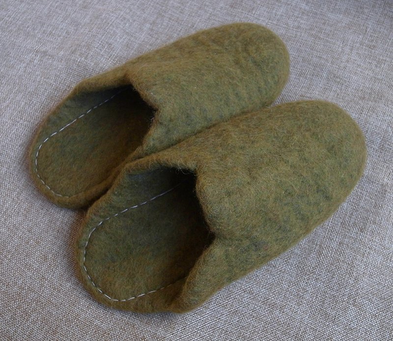【乐拍子】尼泊尔 羊毛毡 手工鞋 室内鞋 室内拖（墨绿_24cm） - 室内拖鞋 - 羊毛 绿色