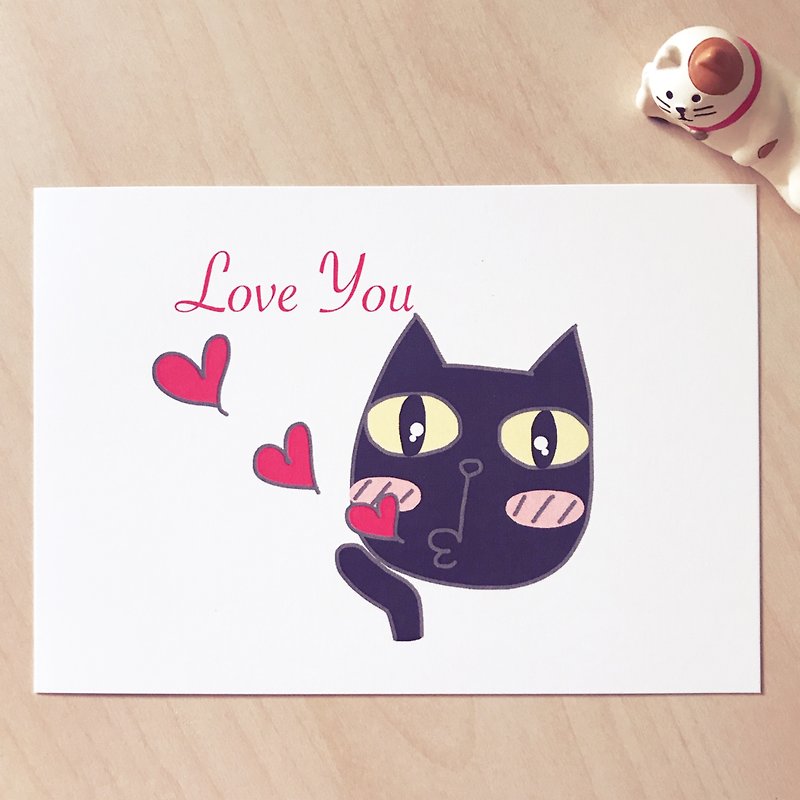 Miss L 黑猫猫明信片- Love You - 卡片/明信片 - 纸 白色