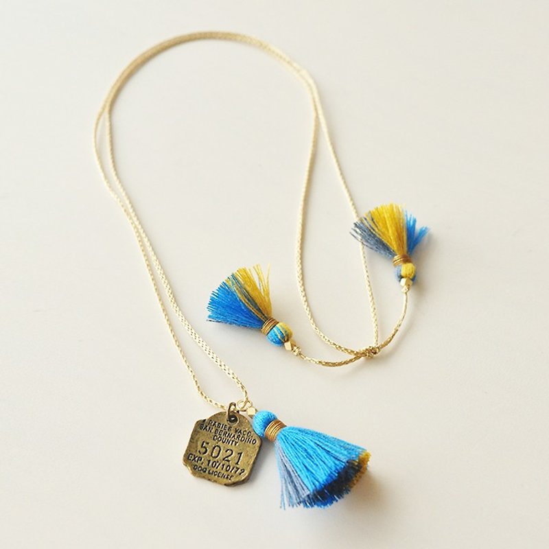 ネックレス/3way tassel necklace/blue - 项链 - 聚酯纤维 蓝色