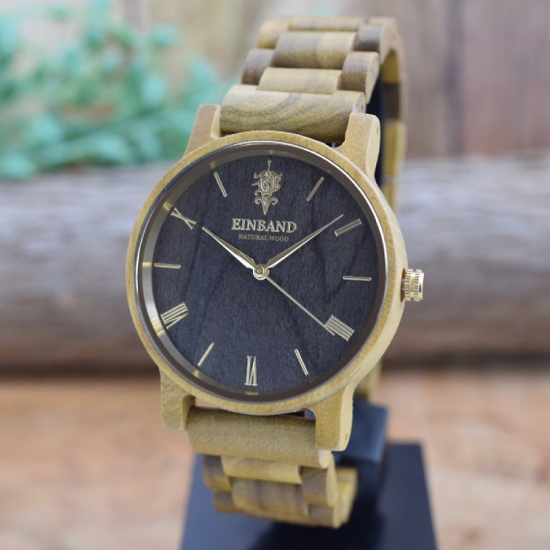 EINBAND Reise Teak & Gold 40mm Wooden Watch - 男表/中性表 - 木头 咖啡色