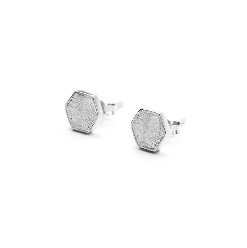 灰水泥六角形耳环(银/玫瑰金) | 几何系列 - 耳环/耳夹 - 水泥 灰色
