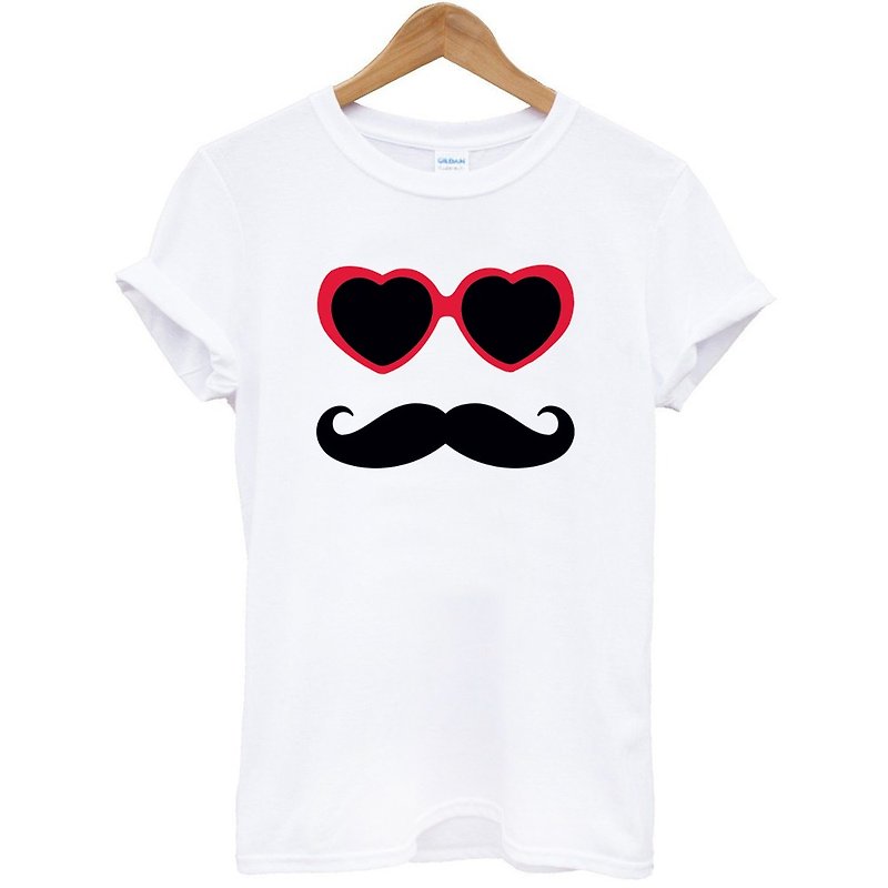 Sunglasses Mustache 短袖T恤 白色 眼镜 胡须 文青 艺术 设计 时髦 文创 时尚 - 男装上衣/T 恤 - 棉．麻 白色