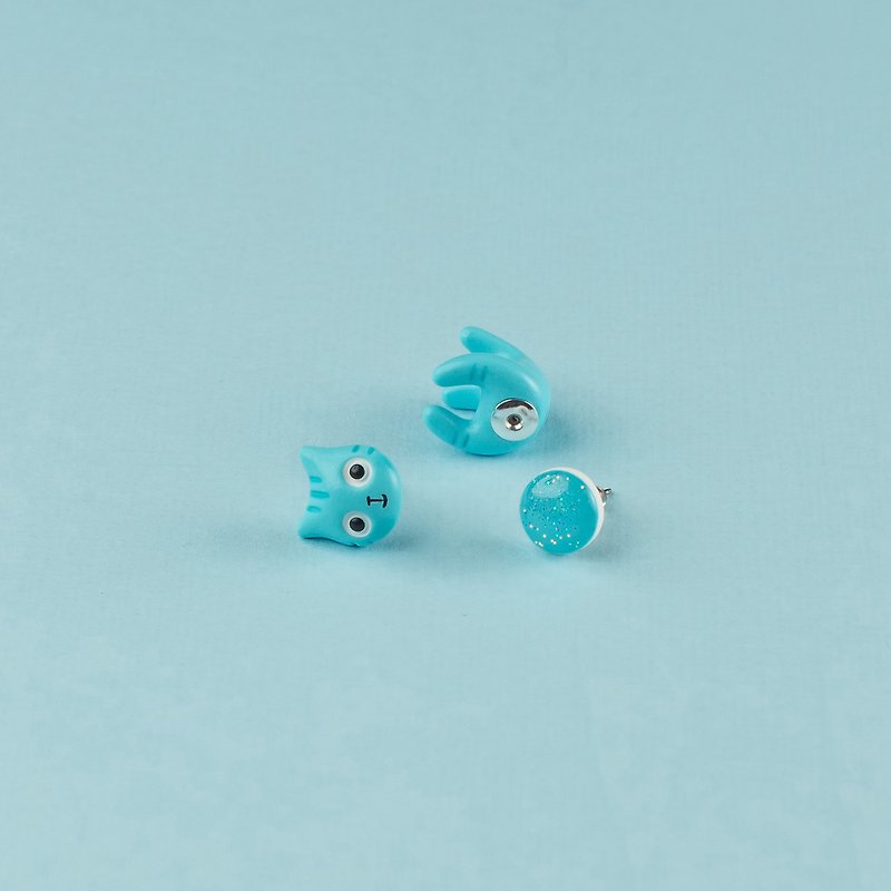 Turquoise Polymer Clay Earrings -  Spring Cat Earrings - 耳环/耳夹 - 粘土 多色