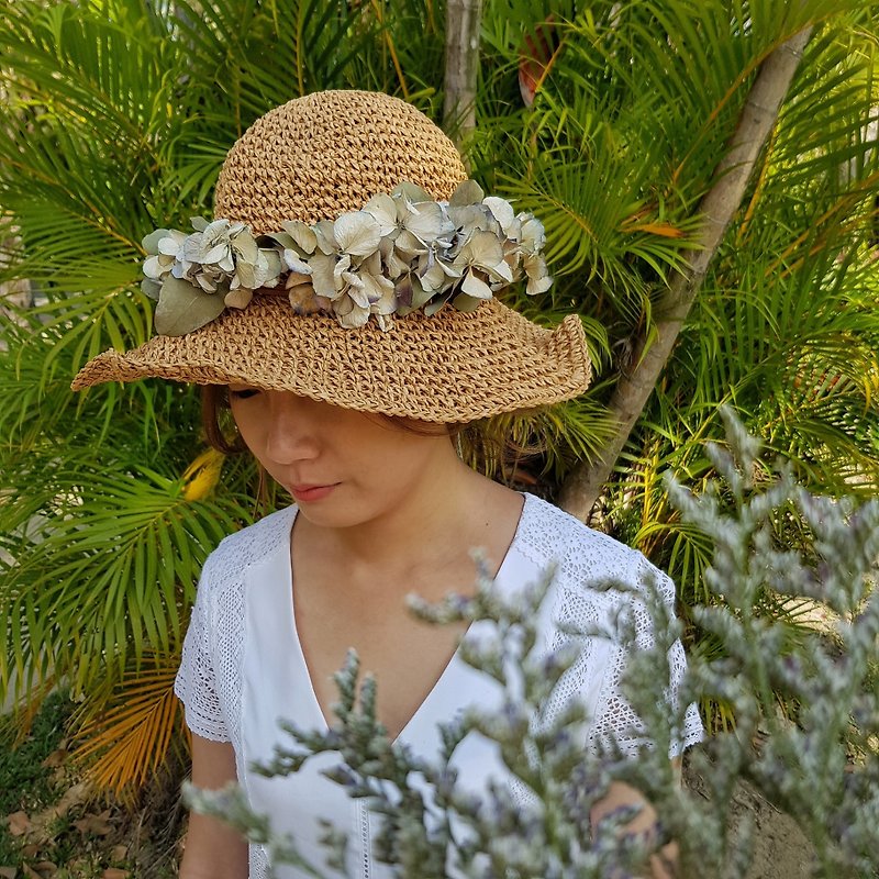 帽子花艺MIX干燥花冠发带款-古典蓝绣球 - 发饰 - 植物．花 
