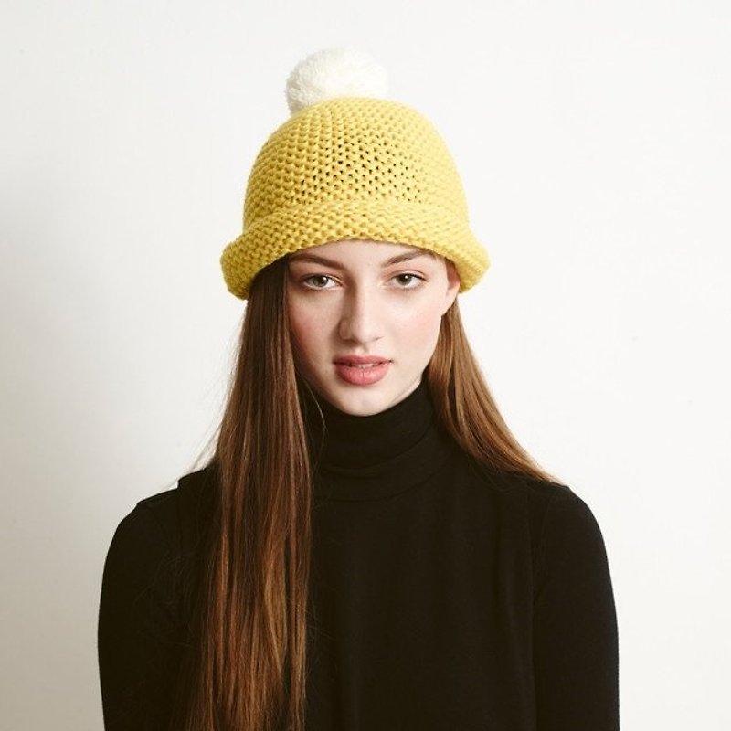 英国PomPom超级POM绒球毛帽/黄色 - 帽子 - 聚酯纤维 黄色