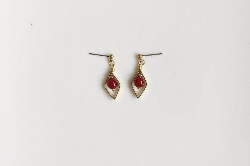 相印-红玛瑙款 黄铜耳环 - 耳环/耳夹 - 其他金属 红色