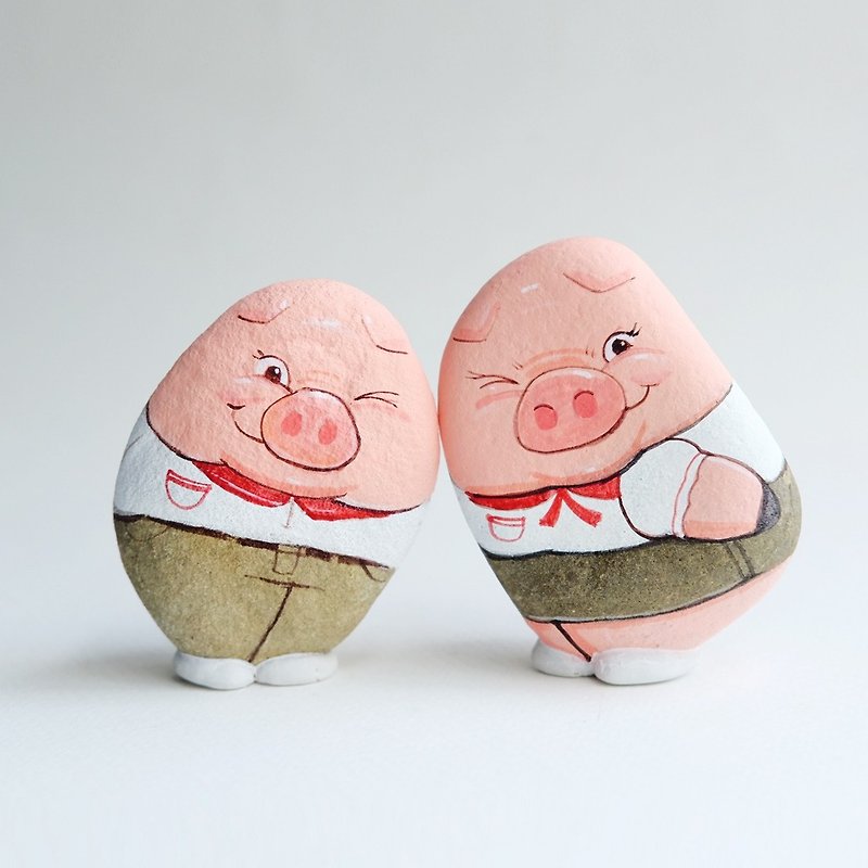 Pig couple stone painting for Valentine gift. - 其他 - 防水材质 粉红色