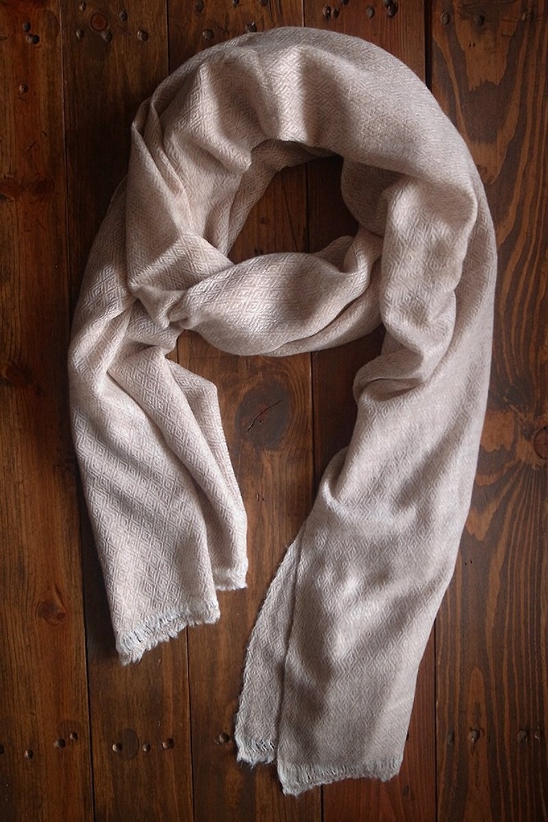 喀什米尔羊毛 围巾 披肩 米白 - 围巾/披肩 - 羊毛 咖啡色