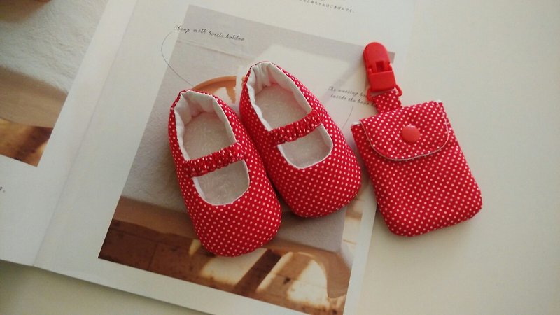 红底水玉弥月礼物 婴儿鞋+平安符袋 - 童装鞋 - 其他材质 红色
