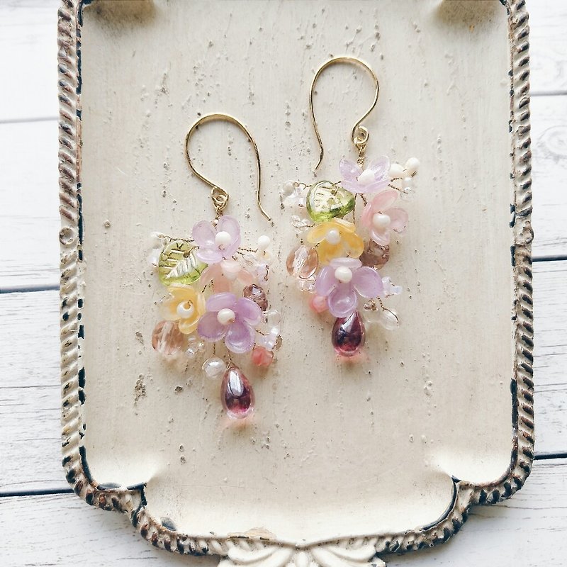 串珠 编织 耳环 华丽花束 玫瑰水滴  可改夹式 - 耳环/耳夹 - 其他材质 紫色
