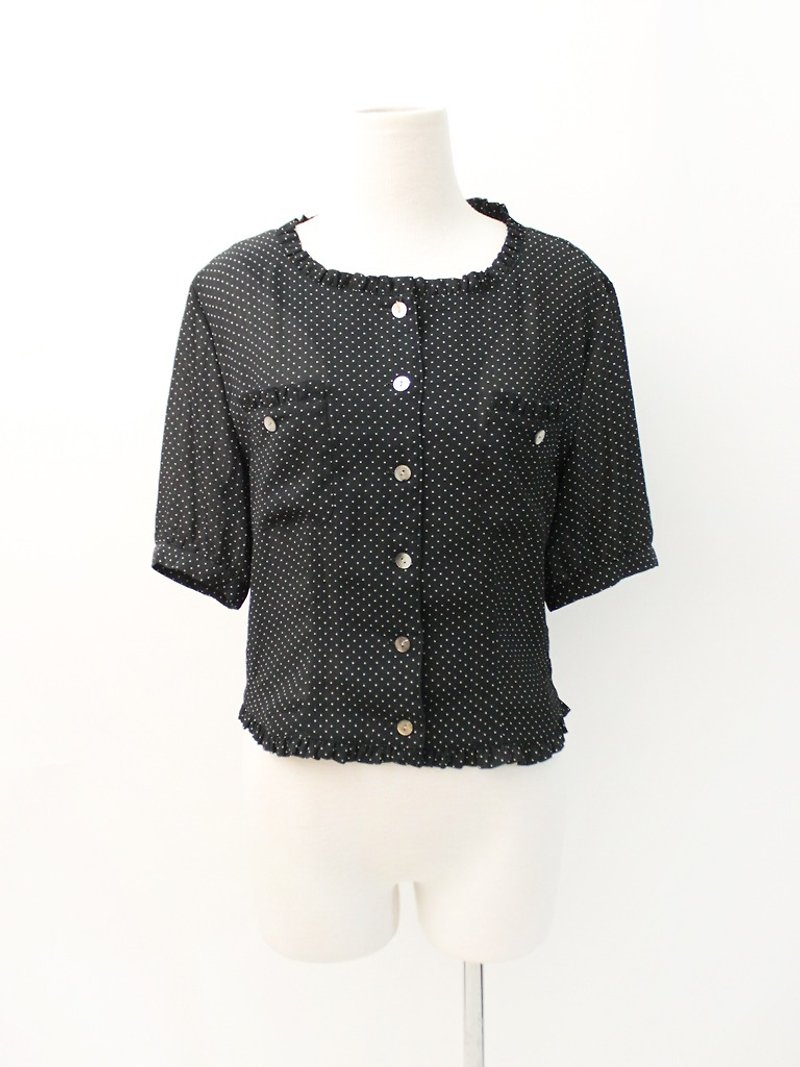 复古日本制可爱短板黑色圆点点短袖古着衬衫 Vintage Blouse - 女装衬衫 - 聚酯纤维 黑色