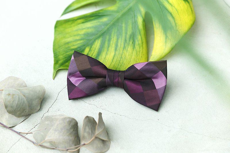 渐层紫菱格领结-别人不敢戴但你戴起来一定很好看的领结 - 领带/领带夹 - 聚酯纤维 紫色