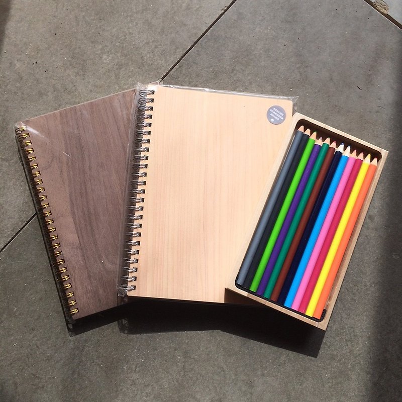 优惠 无垢线圈笔记本+色铅笔(12色) - 笔记本/手帐 - 木头 