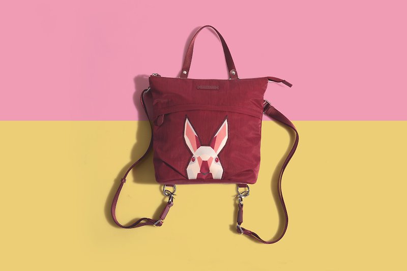 Khieng Atelier Diamond Rabbit钻石兔写生后背包 - 枫叶红 - 后背包/双肩包 - 其他材质 红色