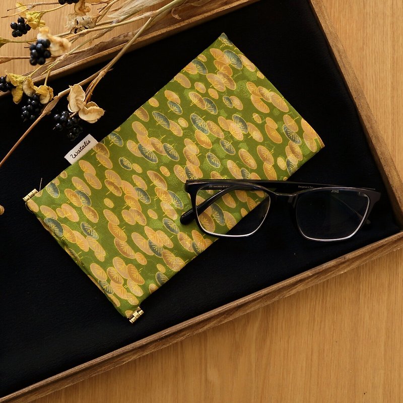 まるいリーフ柄　きものサングラスケース　メガネケース - 眼镜盒/眼镜布 - 棉．麻 绿色