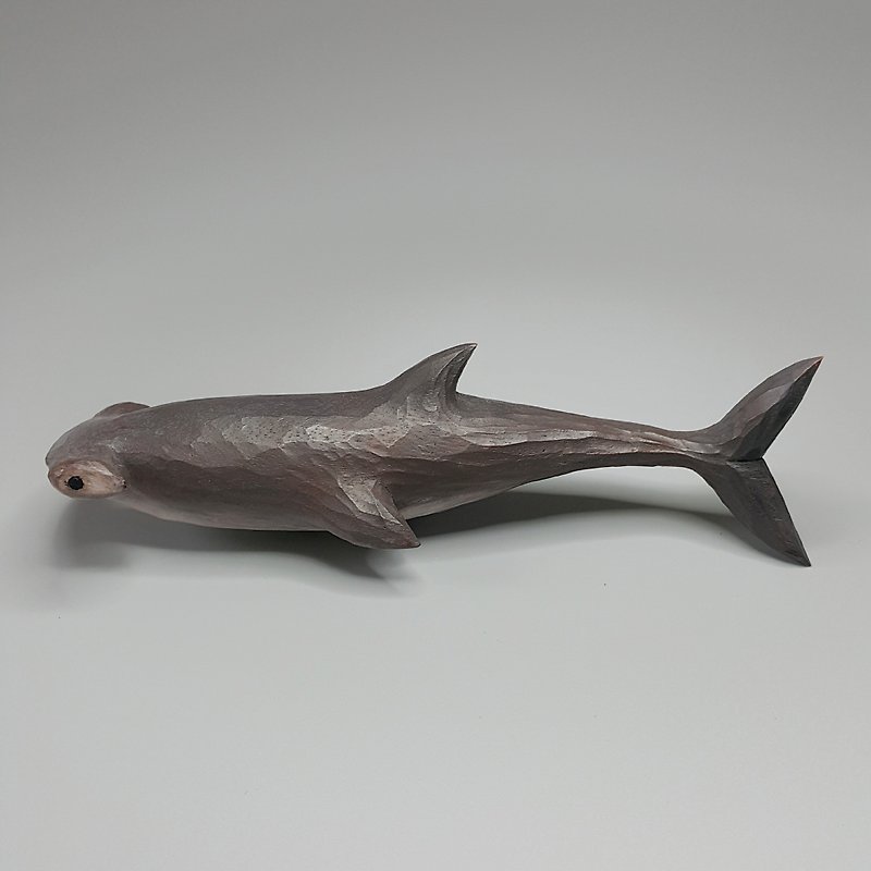 双髻鲨 木雕艺术品 - 玩偶/公仔 - 木头 咖啡色
