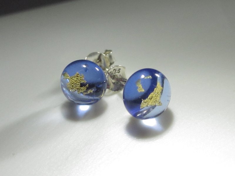 ×| 金箔系列 |× 琉璃耳环- STB水蓝-O型 - 耳环/耳夹 - 玻璃 蓝色